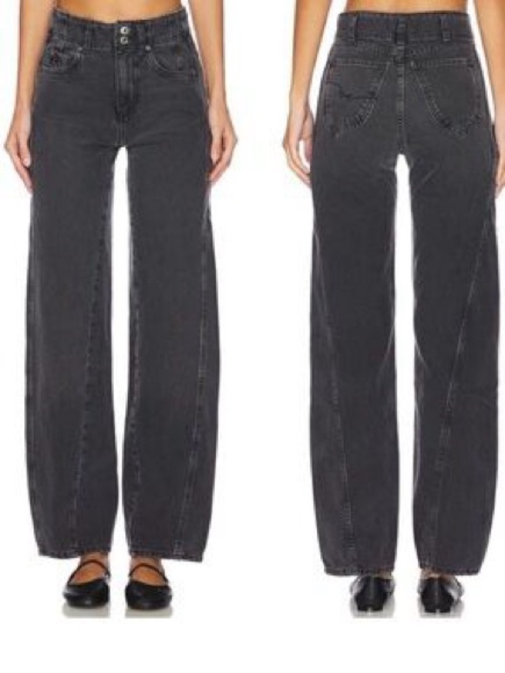 Free People We The Free Wide Leg Twisted Seam Panel Jean in Washed Black - Picture 2 of 13
